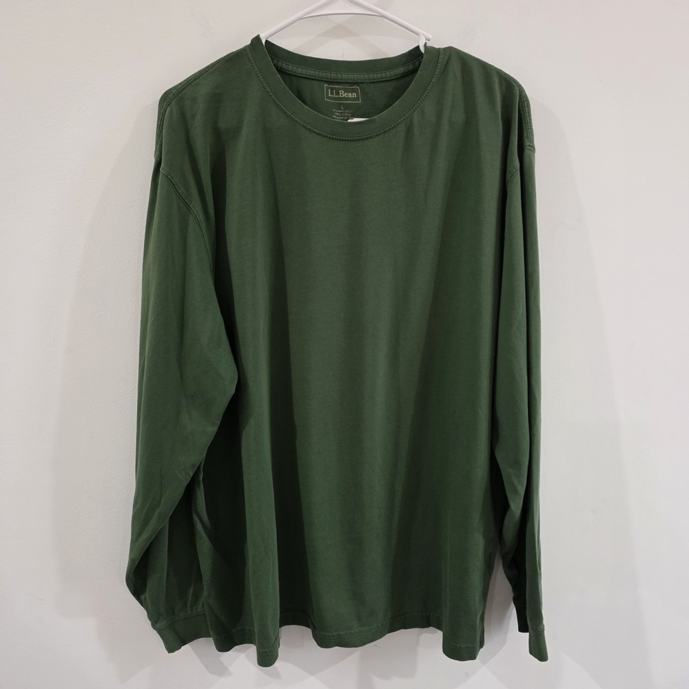 LL‎ Bean Mens T Shirt Size Large Cotton Green Camping